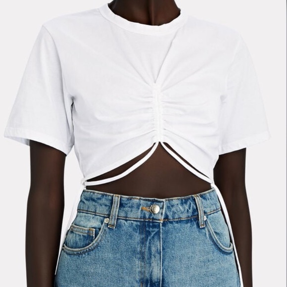 New A.L.C. Jane Ruched Cotton Cropped T-Shirt Size Medium in White - Picture 2 of 7